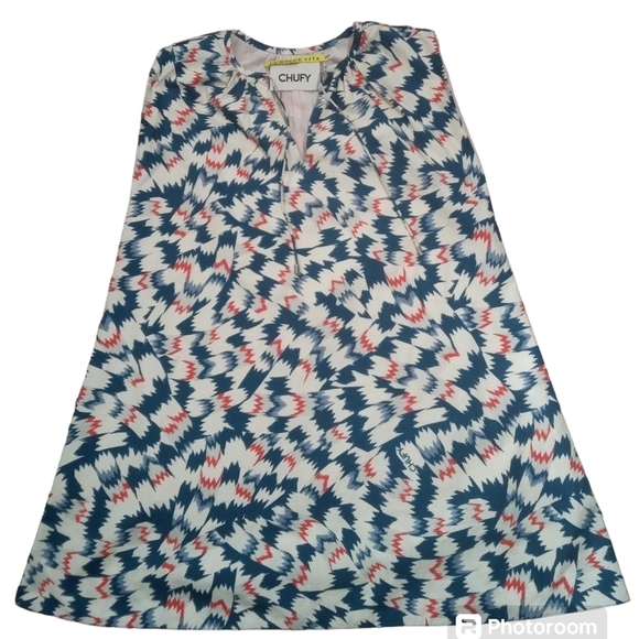 Chufy La Dolce Vita Mara Organic Cotton Multi Color Tie Neck Mini Dress … - Picture 3 of 9